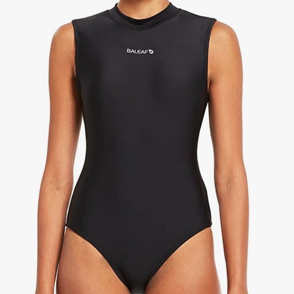 Women's Athletic One Piece Swimsuit Back Zip Retro High Neck Training Size Small - Picture 11 of 15